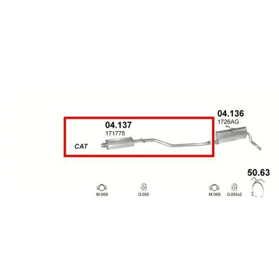 Kipufogódob, közép, Citroen Berlingo, Peugeot Partner, 1.1-1.8, 1996-2002