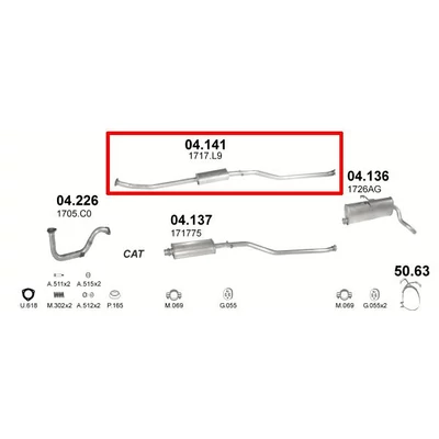 Kipufogódob, közép, Citroen Berlingo, Peugeot Partner, 1.1-1.6, 1996-2003.09