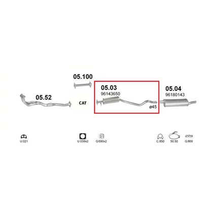 Kipufogó, közép, Daewoo Nexia, 1.5-1.8, 1995-1999