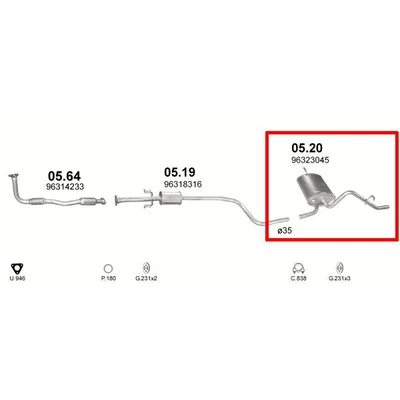 Kipufogódob, hátsó, Daewoo Matiz 0.8, 1998.04-2000.08