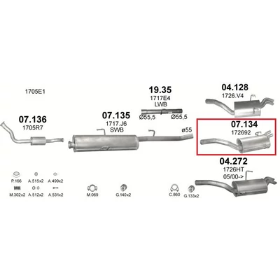 Kipufogódob, hátsó, Fiat Scu, Uly, Citroen Eva, Ford Focus, Lancia Z, Peugeot 806 1.6-2.1, 1994-2006