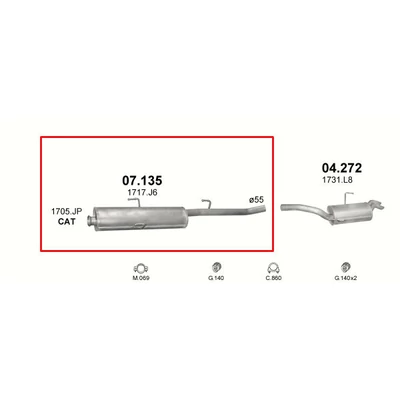 Kipufogódob, közép, Citroen, Fiat, Lancia, Peugeot, 1.9-.2.0, 1994-2003