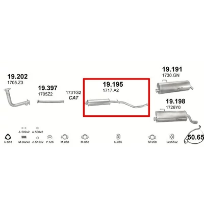 Kipufogódob, közép, Peugeot 206, 1.6, 1998-2000