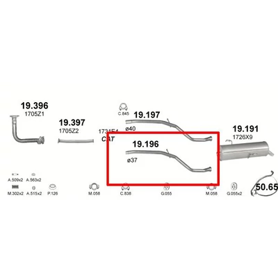 Kipufogócső, közép, Peugeot 206, Hatchback, 1.1-1.4, 1998-2001