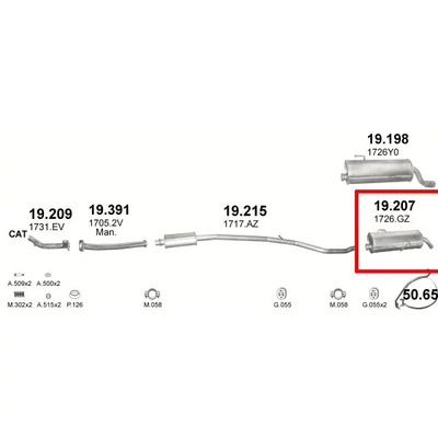Kipufogódob, hátsó, Peugeot 206, CC, 1.4-1.6, 2000-2005.10