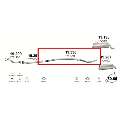 Kipufogócső, közép, Peugeot 206, Hatchback, 1.1-1.4, 2000-2006