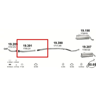 Kipufogócső, közép, Peugeot 206, 1.1-1.6, 2000-2006