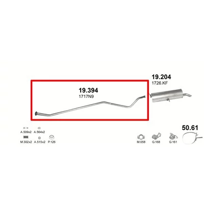 Kipufogócső, közép, Peugeot 307, hatchback, 1.4, 2001-2004