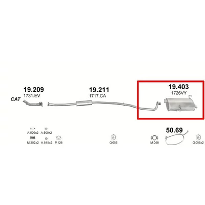 Kipufogódob, hátsó, Peugeot 206 SW, kombi,1.1-1.6, 2001-2007